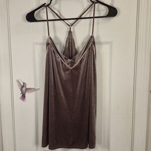​Gilligan & O'Malley Y2K Velvet Lace Racerback Cami Top Dusty Mauve Purple L